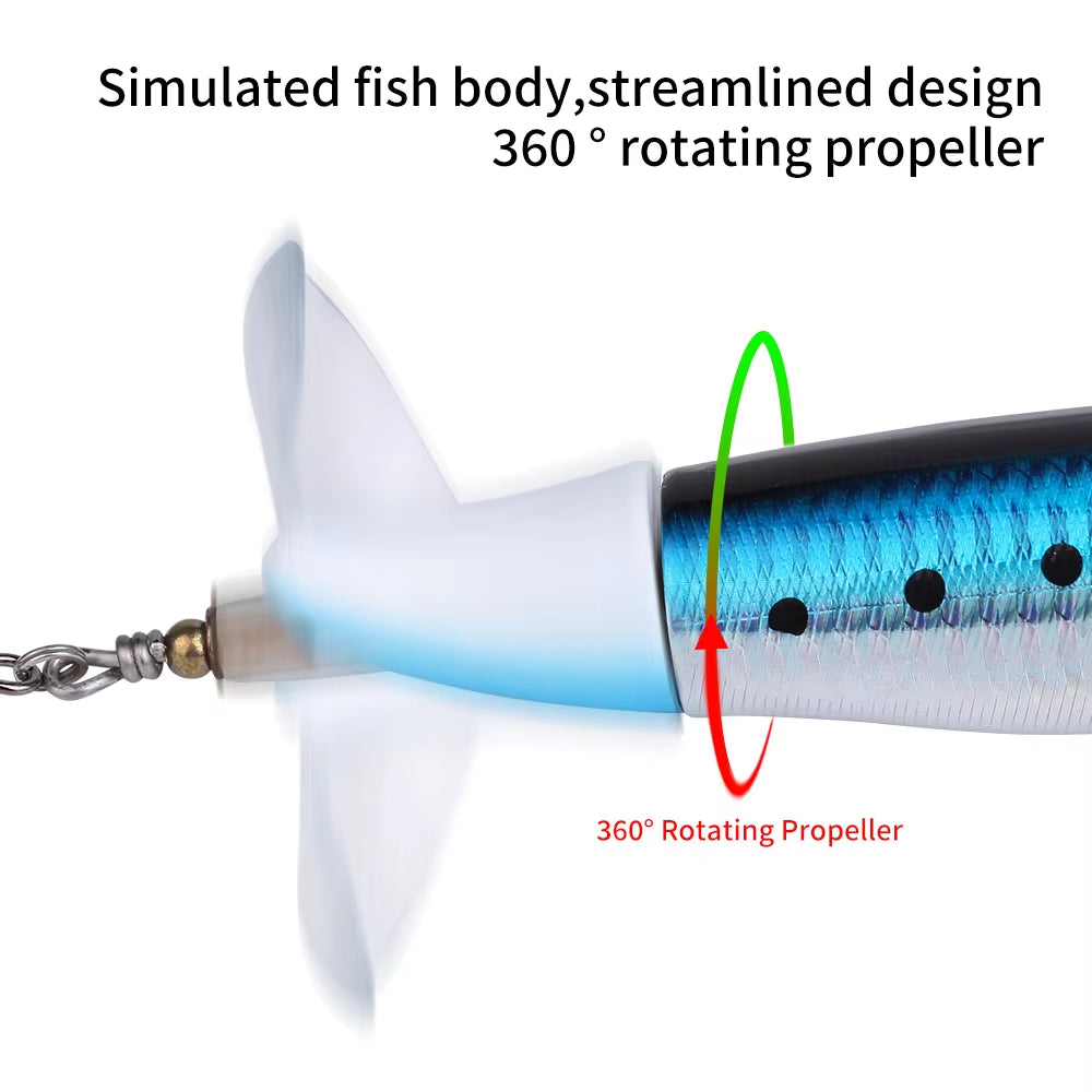 5Pcs 1Set 13G 10Cm Top Water Pencil Fishing Lure Hard Bait with Floating Rotating Tail for Bass Trout Freshwater Saltwater