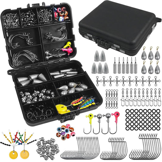160Pcs Fishing Accessories Tackle Kit Included Fishing Hooks Bobbers Swivels Sinker Weight Fishing Gear Equipment for Bass Trout