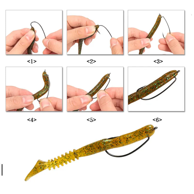 20Pcs Wide Gap Worm Fishing Hooks Jig Crank Big Bass Hook Black High Carbon Steel Crank Barbed Hook for Soft Fishing Lure