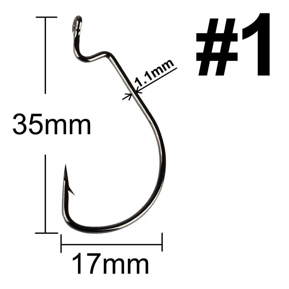 20Pcs Wide Gap Worm Fishing Hooks Jig Crank Big Bass Hook Black High Carbon Steel Crank Barbed Hook for Soft Fishing Lure