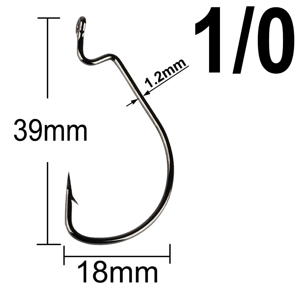 20Pcs Wide Gap Worm Fishing Hooks Jig Crank Big Bass Hook Black High Carbon Steel Crank Barbed Hook for Soft Fishing Lure