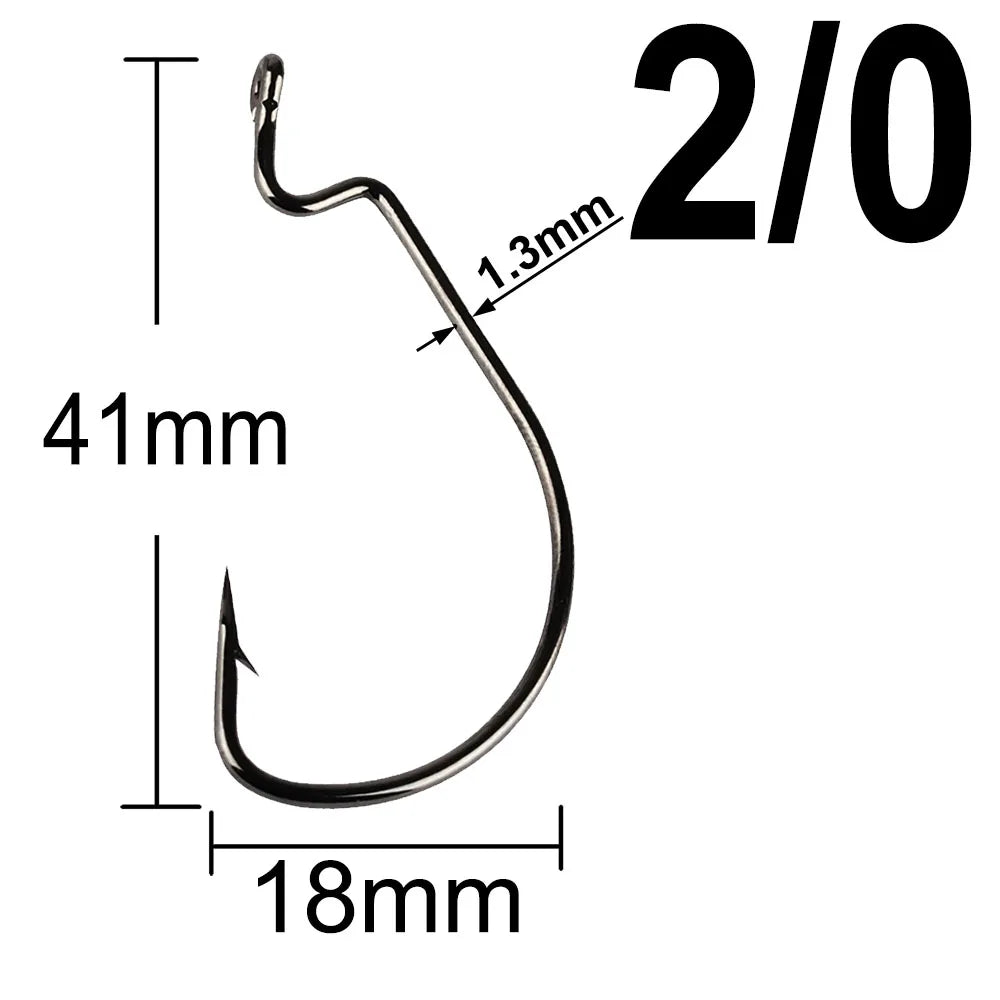 20Pcs Wide Gap Worm Fishing Hooks Jig Crank Big Bass Hook Black High Carbon Steel Crank Barbed Hook for Soft Fishing Lure