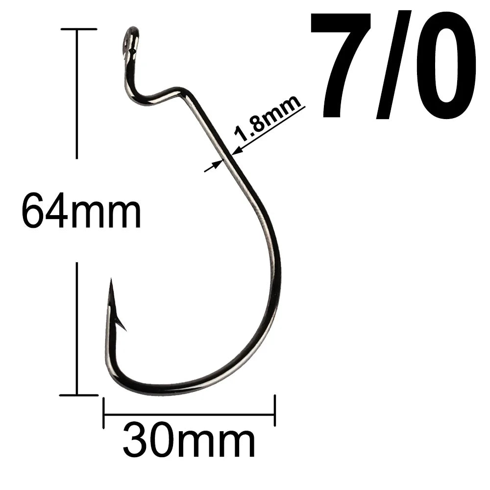 20Pcs Wide Gap Worm Fishing Hooks Jig Crank Big Bass Hook Black High Carbon Steel Crank Barbed Hook for Soft Fishing Lure