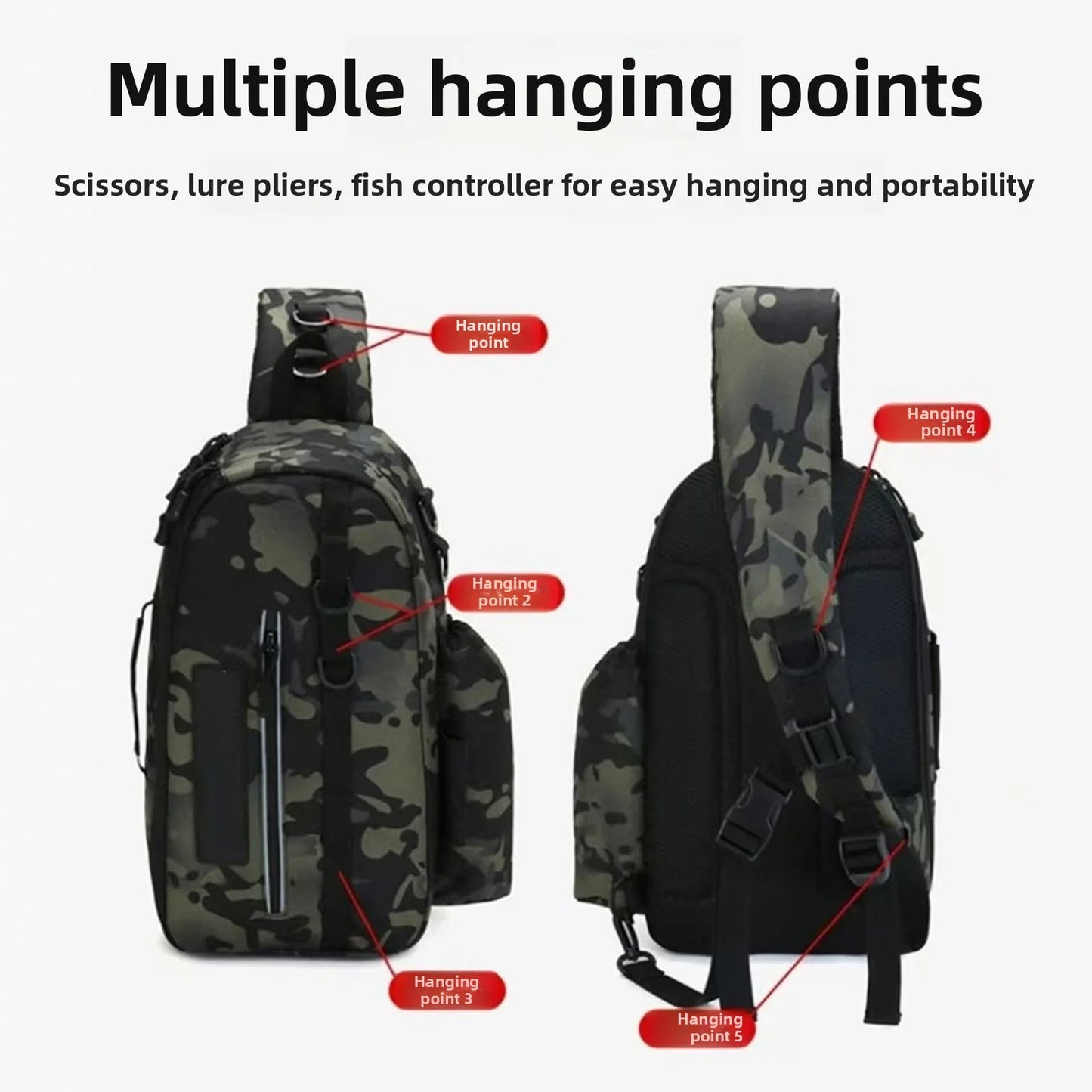 Fishing Sling Bag with Rod Holder Nylon Rainproof Lightweight Fishing Tackle Storage Backpack for Outdoor Fishing Gears
