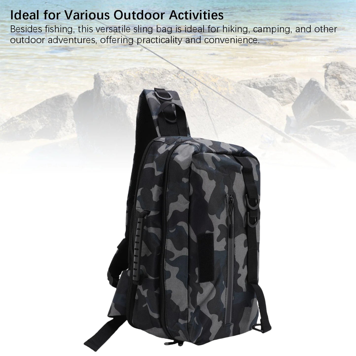 Fishing Sling Bag with Rod Holder Nylon Rainproof Lightweight Fishing Tackle Storage Backpack for Outdoor Fishing Gears