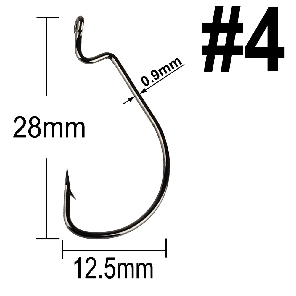 20Pcs Wide Gap Worm Fishing Hooks Jig Crank Big Bass Hook Black High Carbon Steel Crank Barbed Hook for Soft Fishing Lure