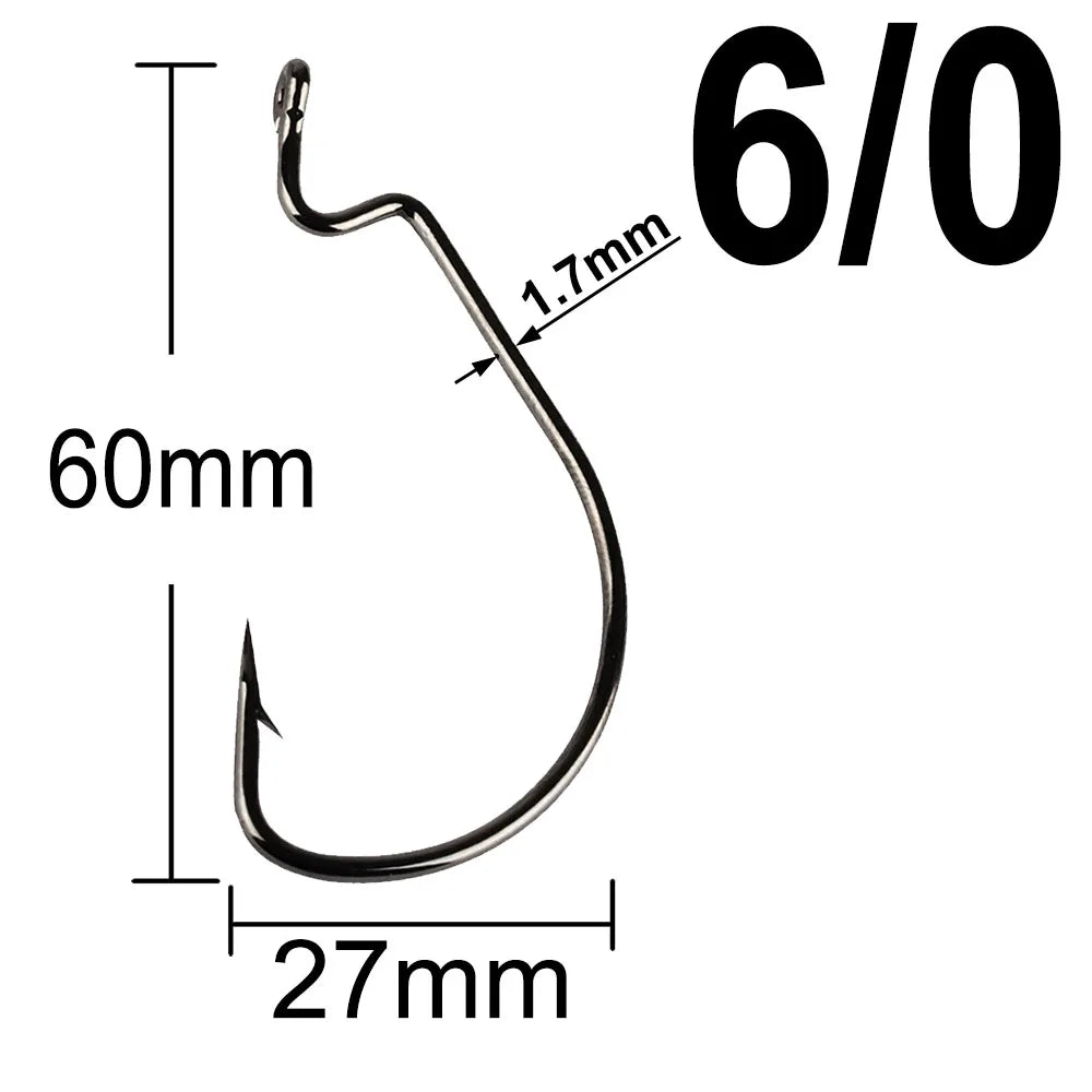 20Pcs Wide Gap Worm Fishing Hooks Jig Crank Big Bass Hook Black High Carbon Steel Crank Barbed Hook for Soft Fishing Lure