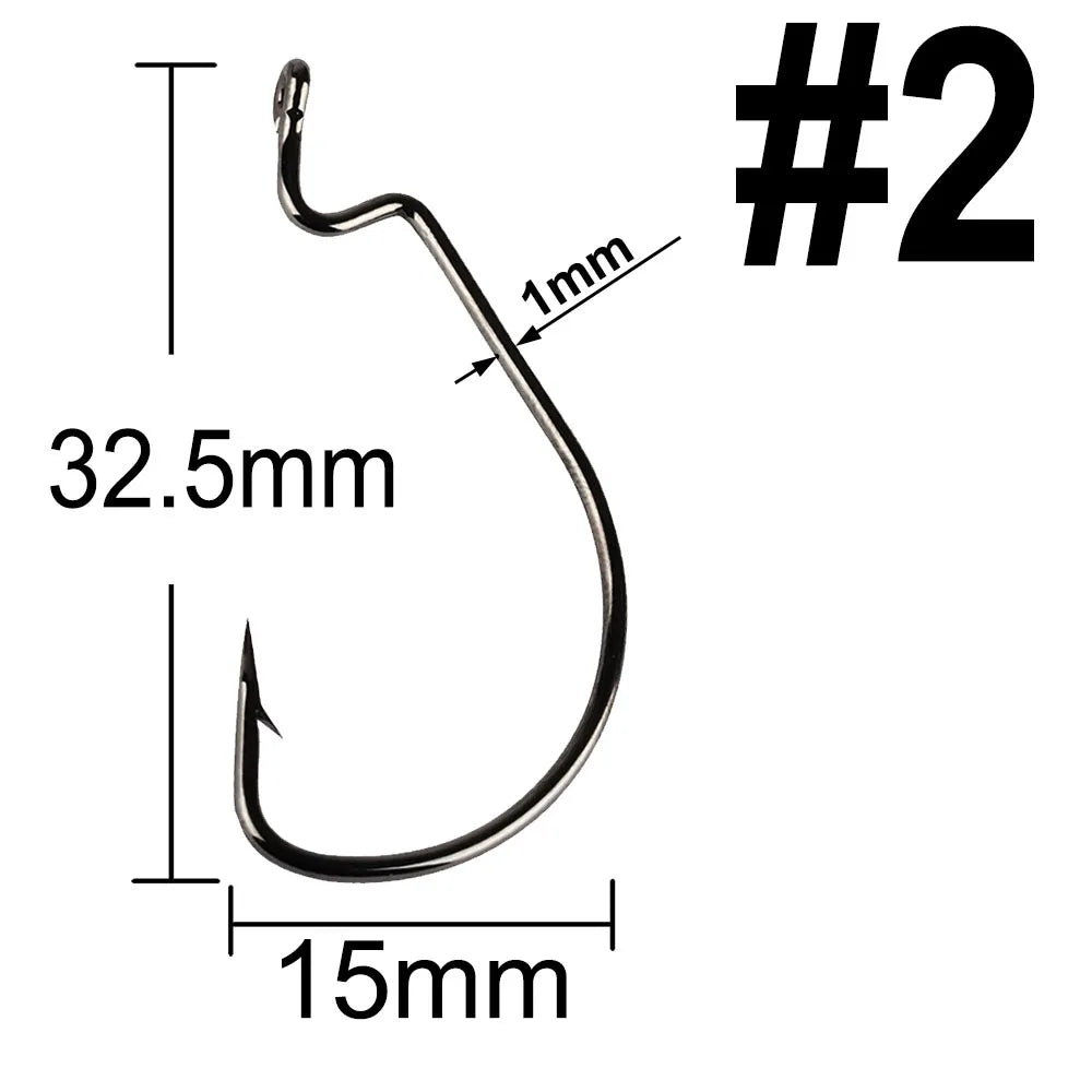 20Pcs Wide Gap Worm Fishing Hooks Jig Crank Big Bass Hook Black High Carbon Steel Crank Barbed Hook for Soft Fishing Lure
