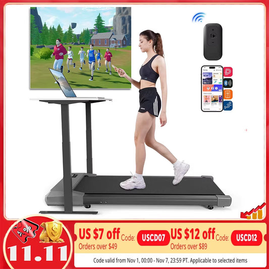 2In1 Run-Walking Pad Small Treadmill for Home&Office under Desk Treadmill with LED Display 45Db Quiet Portable Mini Treadmill