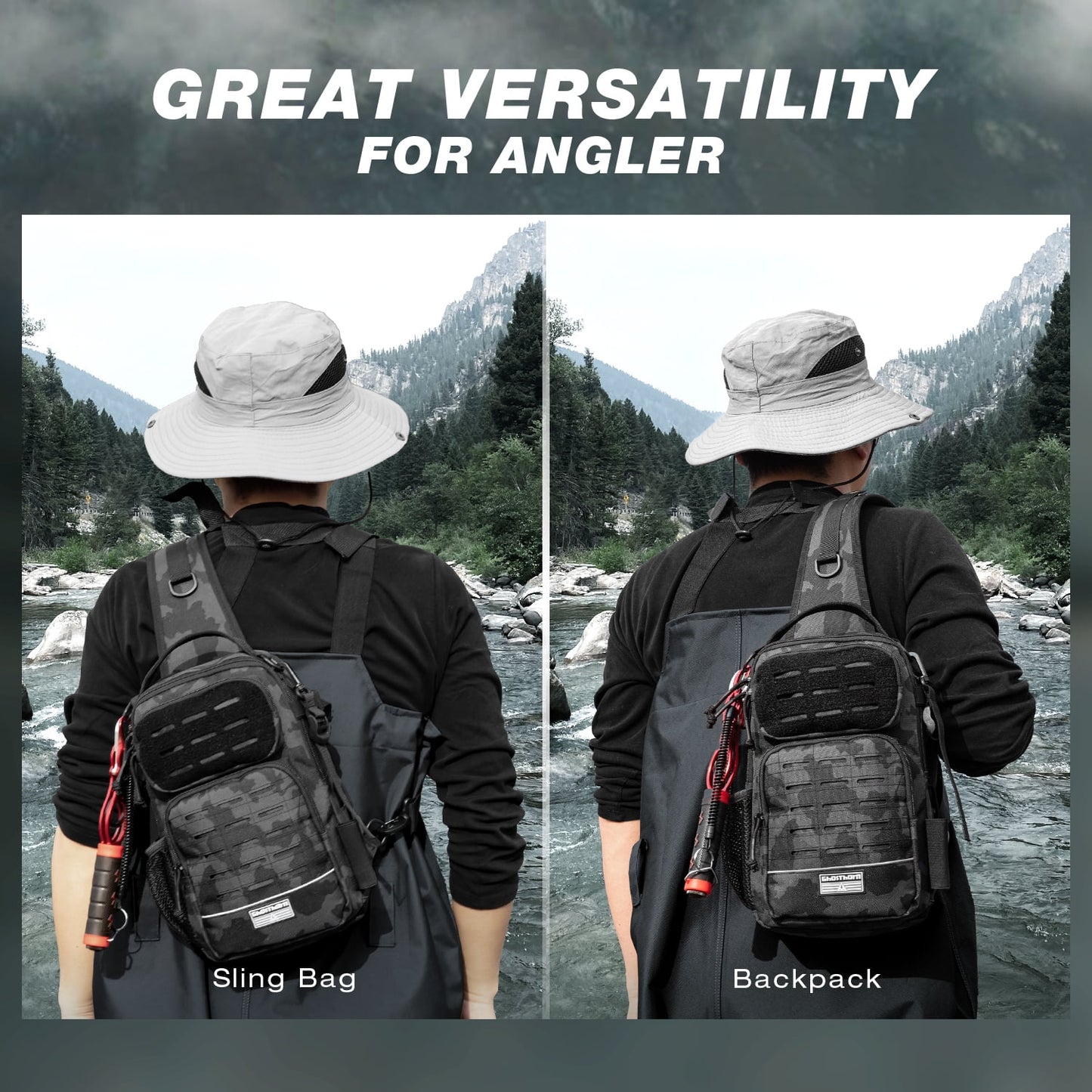 Fishing Backpack Tackle Sling Bag -Lightweight Sling Tackle Storage Bag- Fishing Backpack with Rod Holder