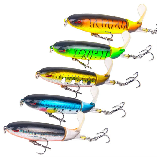 5Pcs 1Set 13G 10Cm Top Water Pencil Fishing Lure Hard Bait with Floating Rotating Tail for Bass Trout Freshwater Saltwater