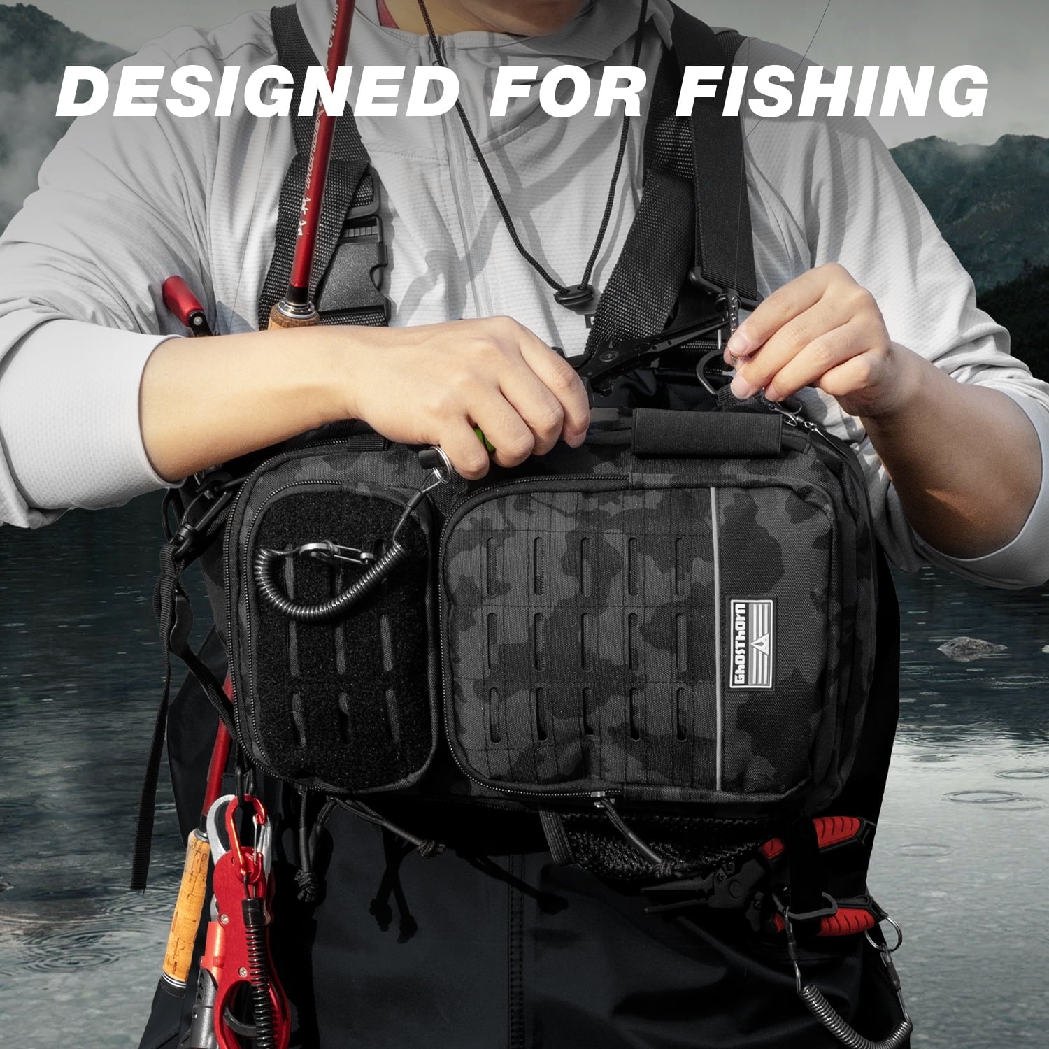 Fishing Backpack Tackle Sling Bag -Lightweight Sling Tackle Storage Bag- Fishing Backpack with Rod Holder