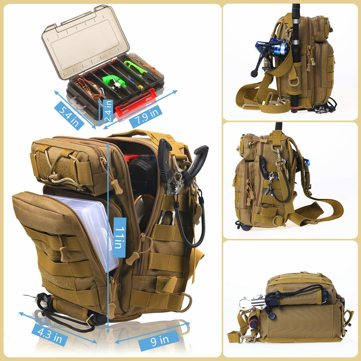 Compact Fishing Tackle Bag, Fishing Bag with Tackle Box and Rod Holder Outdoor