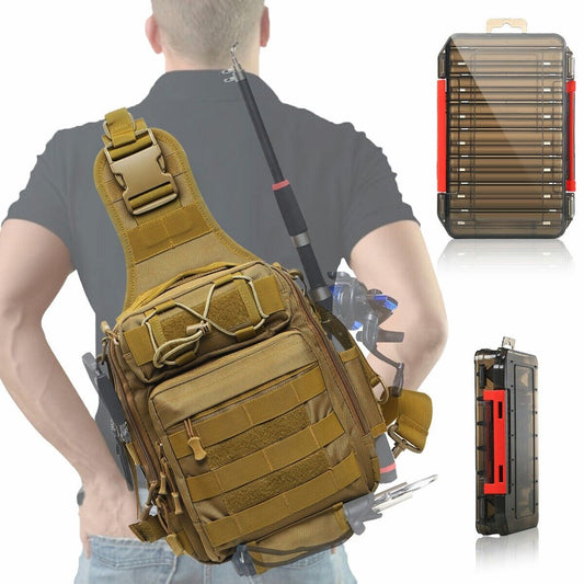 Compact Fishing Tackle Bag, Fishing Bag with Tackle Box and Rod Holder Outdoor