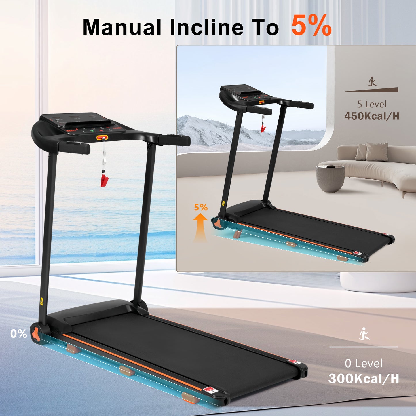 Brand New Home Treadmill, 2.5HP Silent Folding Treadmill With Heart Rate Sensor, Weighing 300 Pounds, Banned Platform Temu