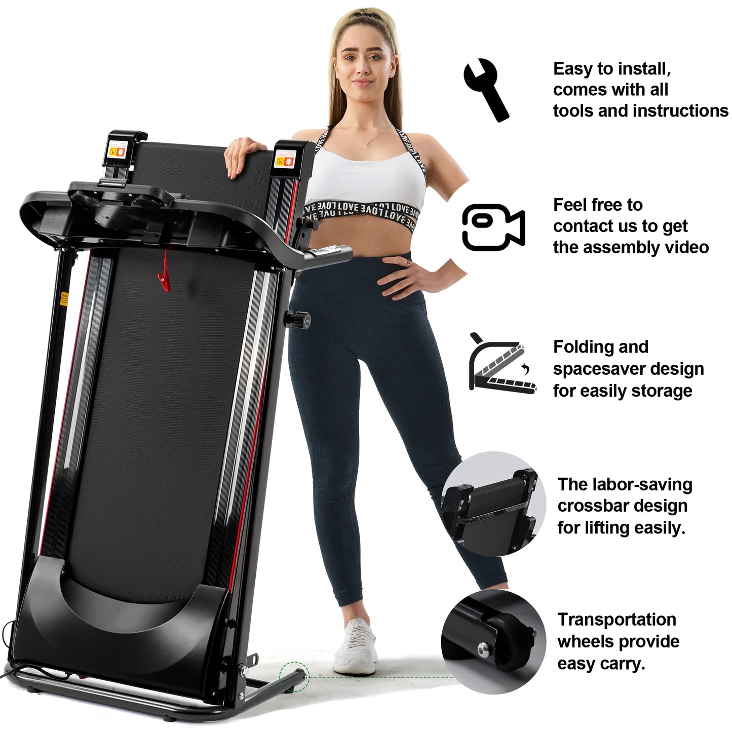 2.5HP Folding Treadmills for Home with Bluetooth & Incline, Portable Running Machine Electric Compact Treadmills Foldable for Exercise Home Gym Fitness Walking Jogging