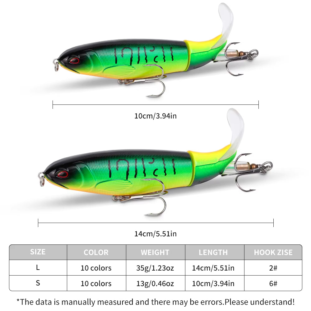 5Pcs 1Set 13G 10Cm Top Water Pencil Fishing Lure Hard Bait with Floating Rotating Tail for Bass Trout Freshwater Saltwater