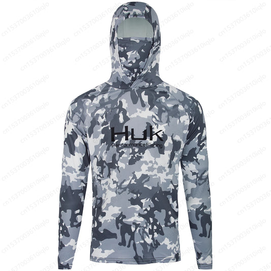 HUK Fishing Clothing Camouflage Men'S Long Sleeve Mask Hooded Fishing Shirts Upf 50+ Uv Protection Performance Fishing Apparel