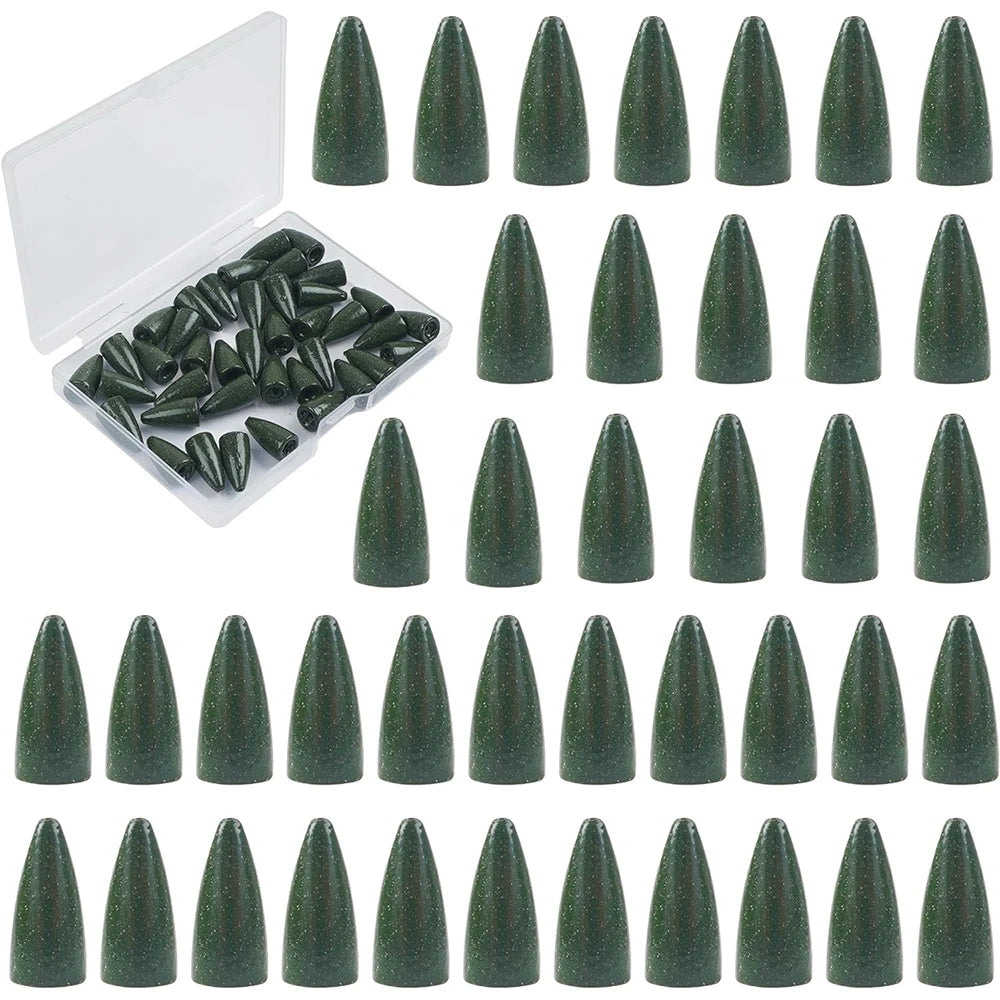 40Pcs Bullet Fishing Sinker Weights Kit Worm Weights Slip Sinker for Bass Fishing Texas Rigs Saltwater Freshwater Fishing Tackle