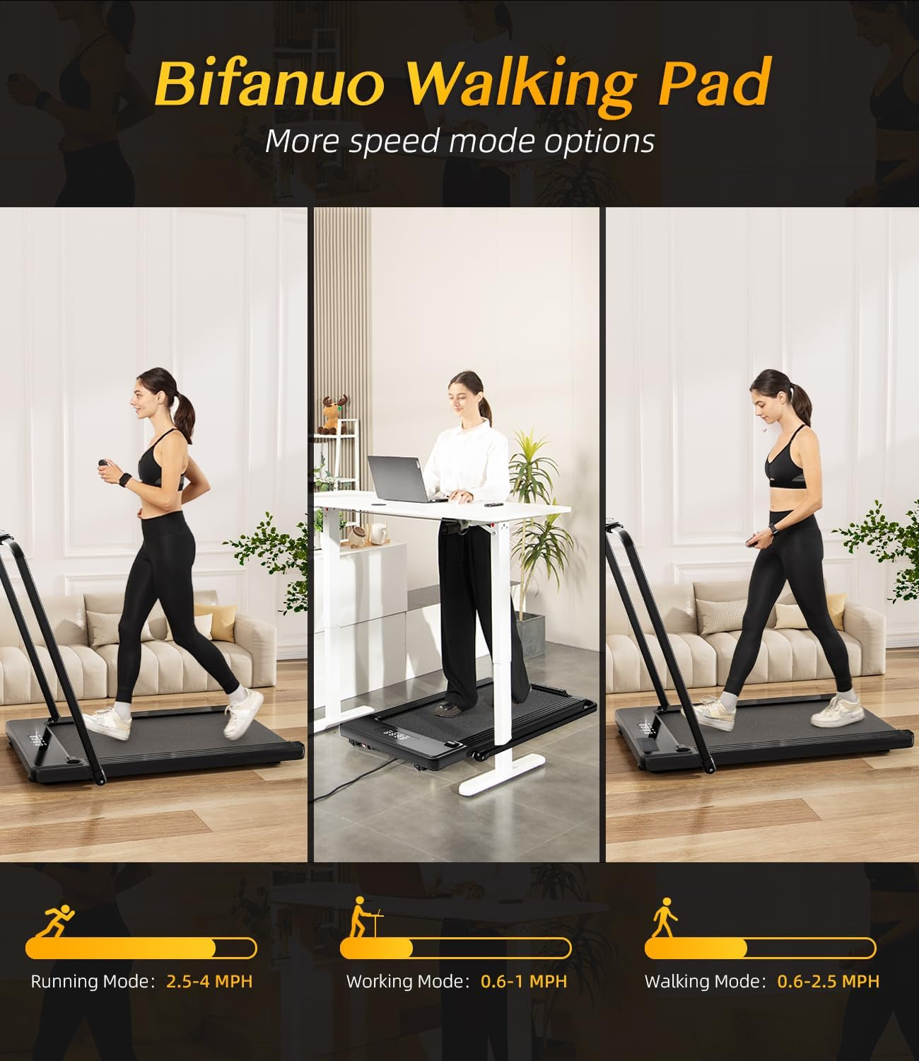 2 in 1 Folding Treadmill, Smart Walking Running Machine with Bluetooth Audio Speakers, Installation-Free，Under Desk Treadmill for Home/Office Gym Cardio Fitness