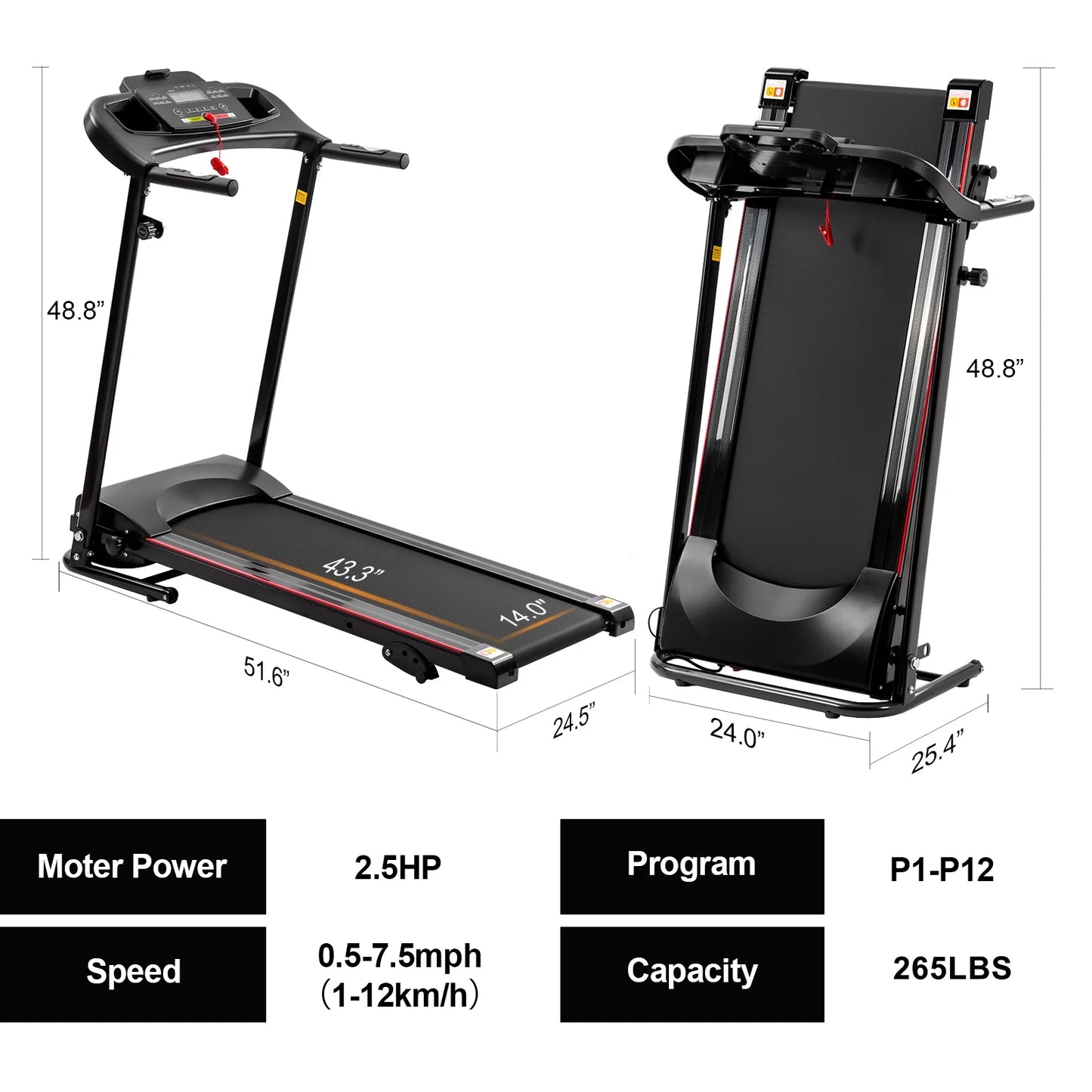 2.5HP Folding Treadmills for Home with Bluetooth & Incline, Portable Running Machine Electric Compact Treadmills Foldable for Exercise Home Gym Fitness Walking Jogging