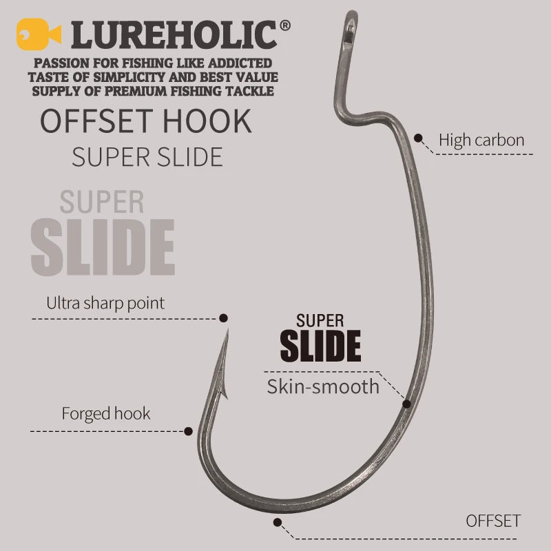 PTFE Super Slide Offset Hook Worm Hook Texas Rig Drop Shot Stainless Steel Worm Fishhook Fishing Accessories