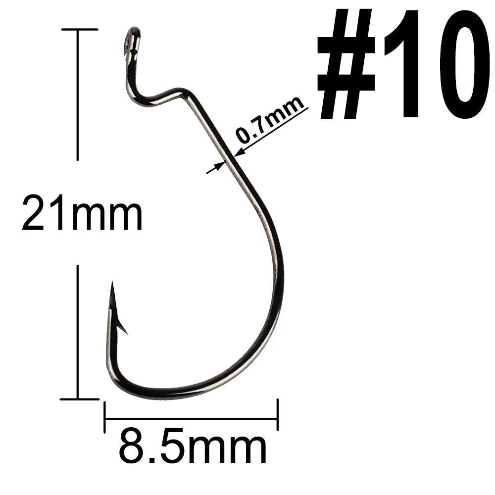 20Pcs Wide Gap Worm Fishing Hooks Jig Crank Big Bass Hook Black High Carbon Steel Crank Barbed Hook for Soft Fishing Lure