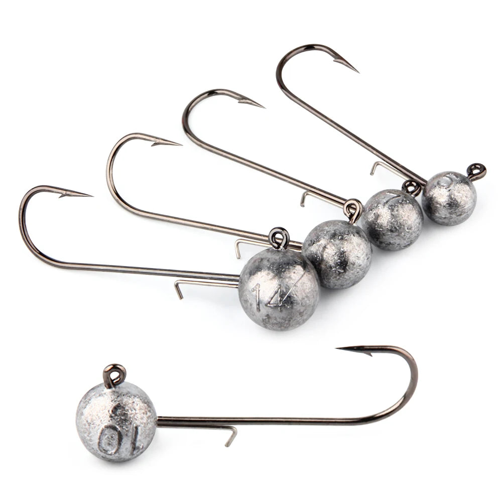 5G 7G 10G 14G Jig Heads Fishing Hook Long Shank round Ball High Carbon Steel Long for Soft Lure Worm Accessorie 4Pcs