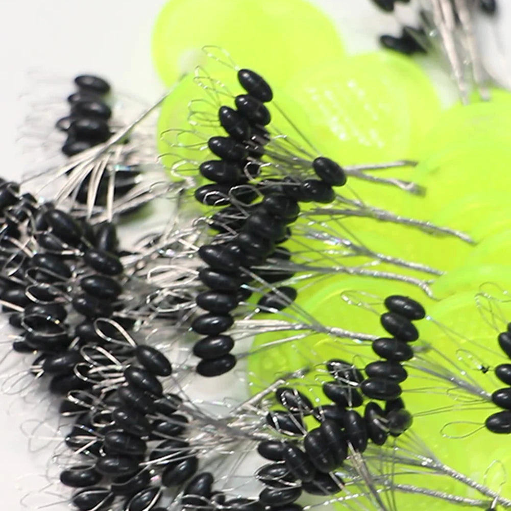 60Pcs 10Set Space Beans Rubber Carp Fishing Equipment Black Rubber Oval Stopper Fishing Float Fishing Bobber Float Line Stops
