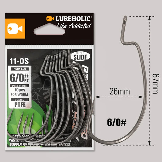 PTFE Super Slide Offset Hook Worm Hook Texas Rig Drop Shot Stainless Steel Worm Fishhook Fishing Accessories