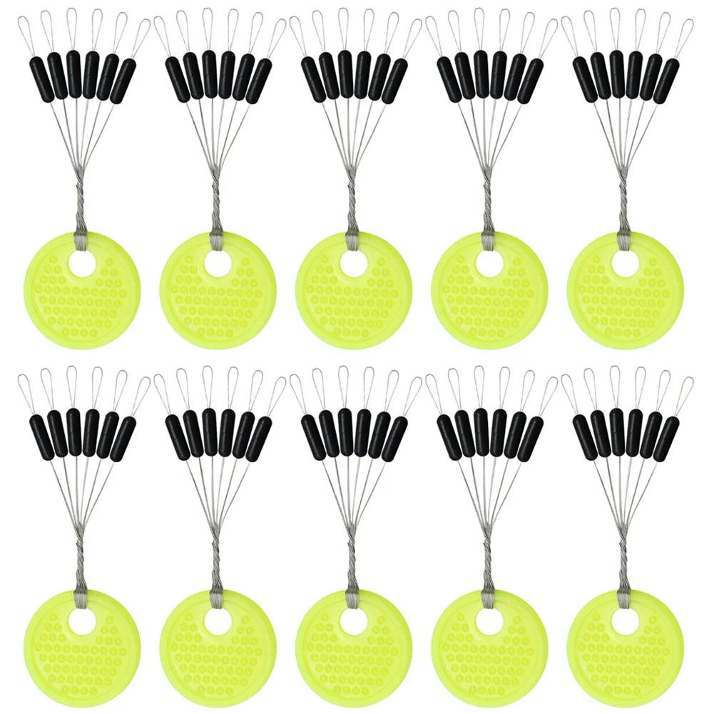 60Pcs 10Set Space Beans Rubber Carp Fishing Equipment Black Rubber Oval Stopper Fishing Float Fishing Bobber Float Line Stops