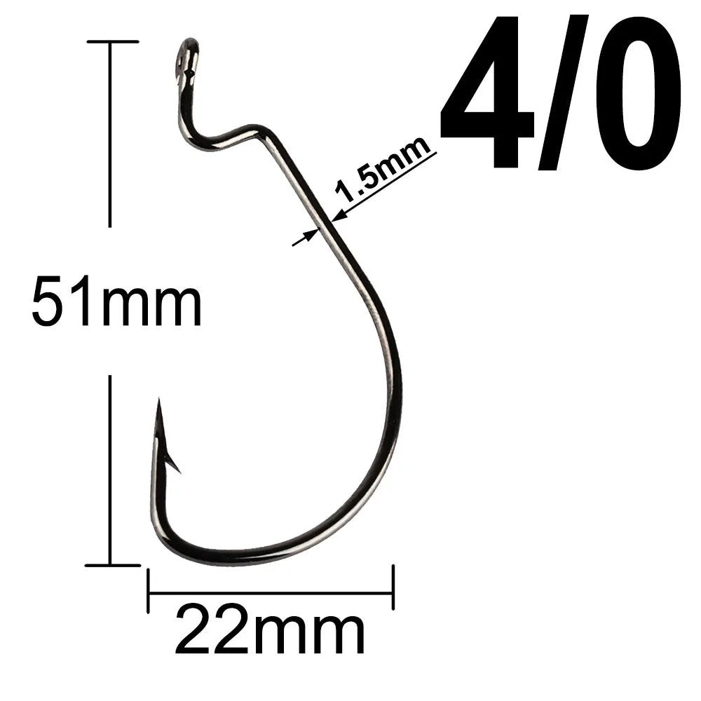 20Pcs Wide Gap Worm Fishing Hooks Jig Crank Big Bass Hook Black High Carbon Steel Crank Barbed Hook for Soft Fishing Lure