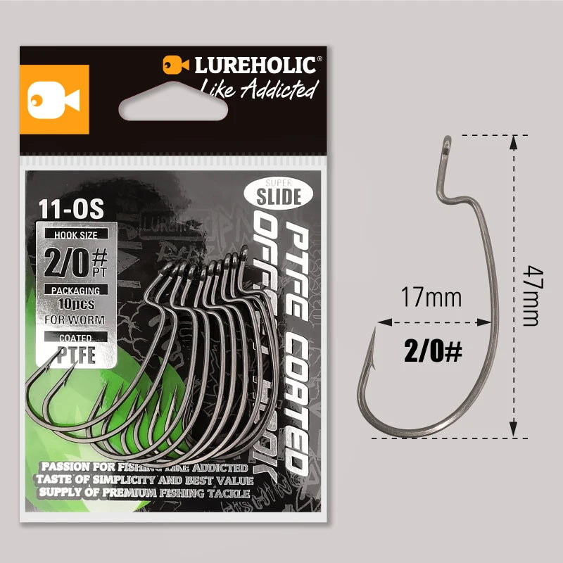 PTFE Super Slide Offset Hook Worm Hook Texas Rig Drop Shot Stainless Steel Worm Fishhook Fishing Accessories