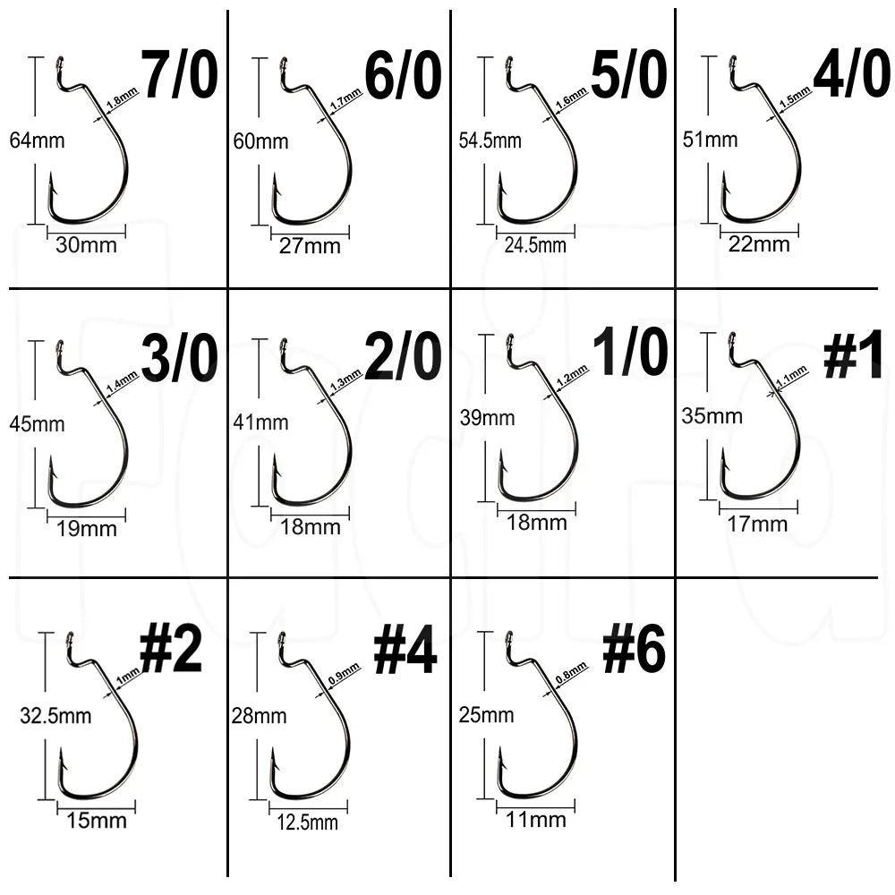 20Pcs Wide Gap Worm Fishing Hooks Jig Crank Big Bass Hook Black High Carbon Steel Crank Barbed Hook for Soft Fishing Lure