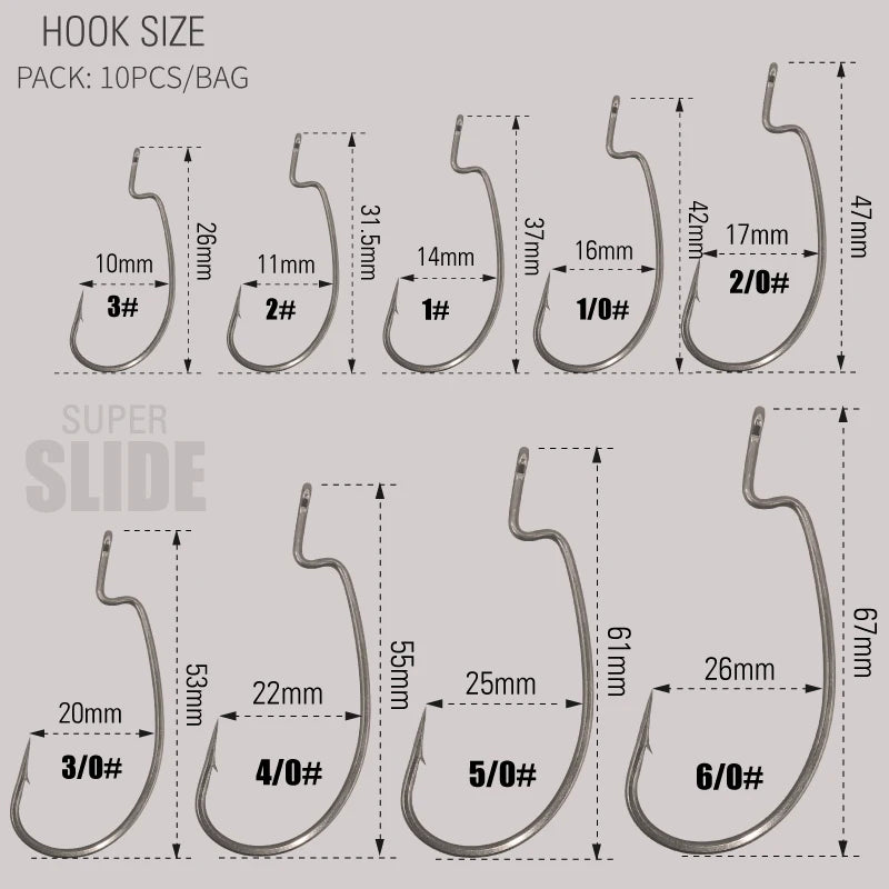 PTFE Super Slide Offset Hook Worm Hook Texas Rig Drop Shot Stainless Steel Worm Fishhook Fishing Accessories