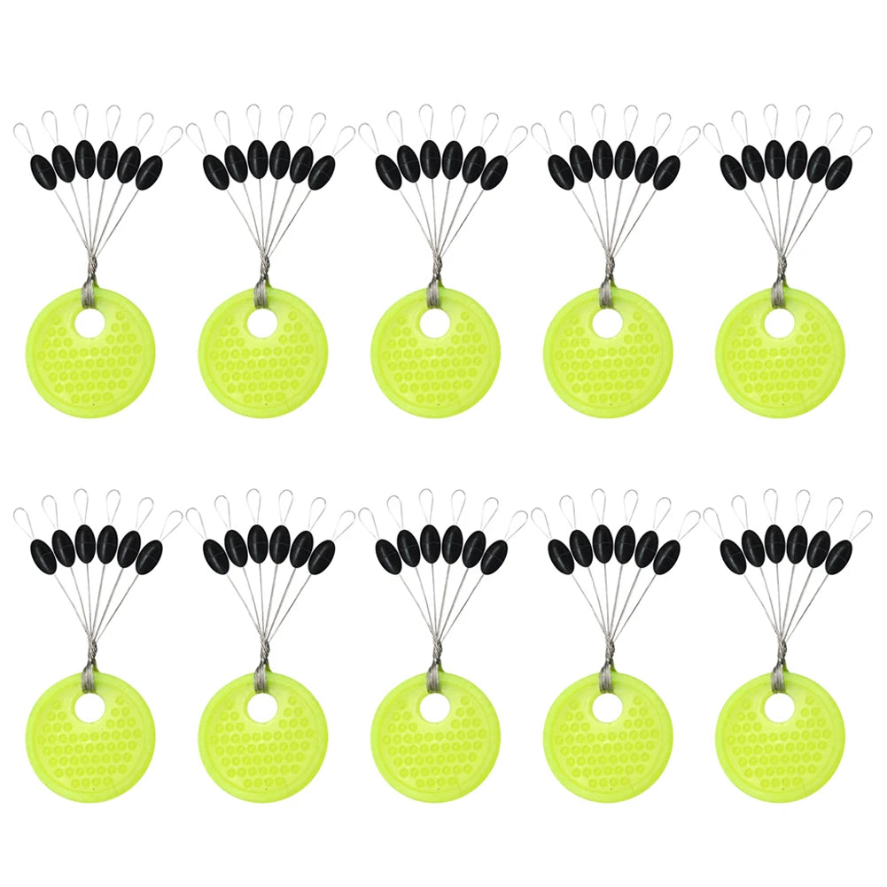 60Pcs 10Set Space Beans Rubber Carp Fishing Equipment Black Rubber Oval Stopper Fishing Float Fishing Bobber Float Line Stops