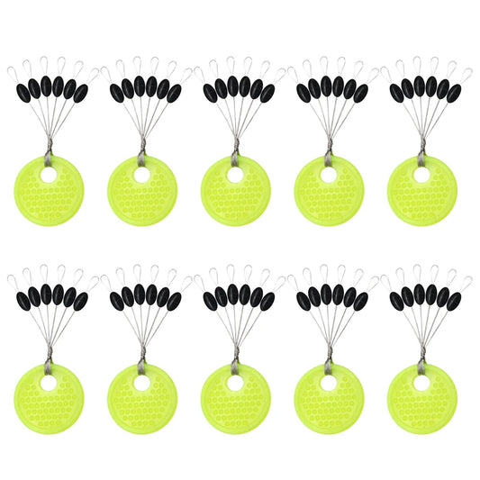 60Pcs 10Set Space Beans Rubber Carp Fishing Equipment Black Rubber Oval Stopper Fishing Float Fishing Bobber Float Line Stops