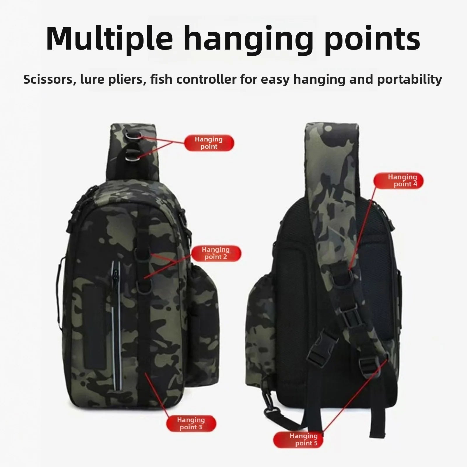 Fishing Sling Bag with Rod Holder Nylon Rainproof Lightweight Fishing Tackle Storage Backpack for Outdoor Fishing Gears