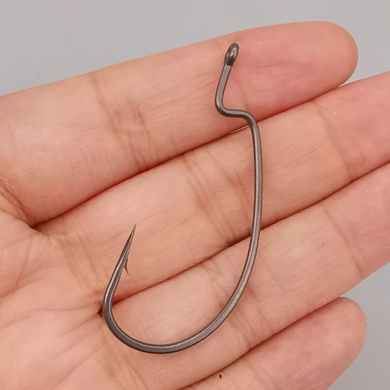 PTFE Super Slide Offset Hook Worm Hook Texas Rig Drop Shot Stainless Steel Worm Fishhook Fishing Accessories