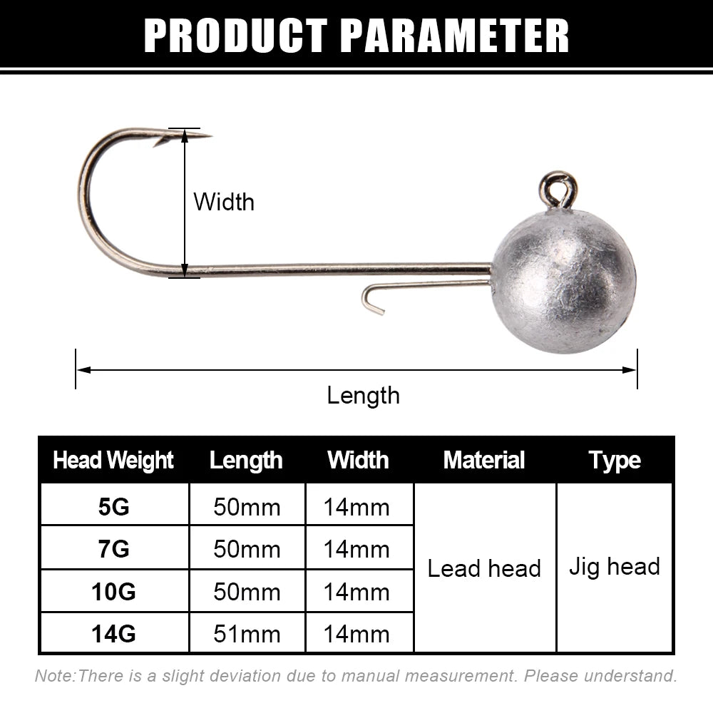 5G 7G 10G 14G Jig Heads Fishing Hook Long Shank round Ball High Carbon Steel Long for Soft Lure Worm Accessorie 4Pcs