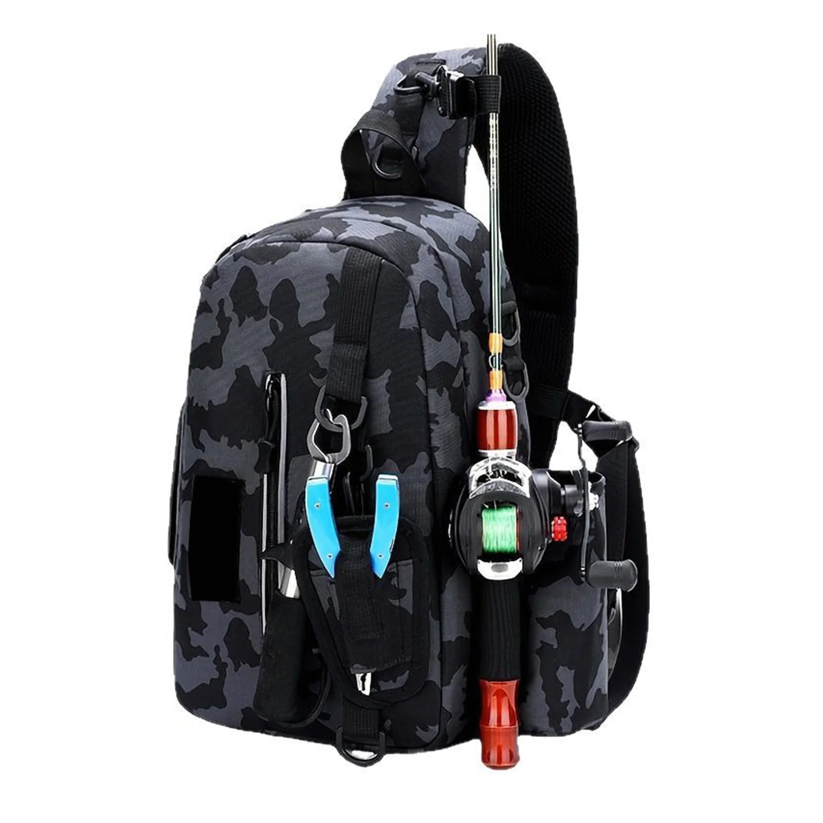 Fishing Sling Bag with Rod Holder Nylon Rainproof Lightweight Fishing Tackle Storage Backpack for Outdoor Fishing Gears