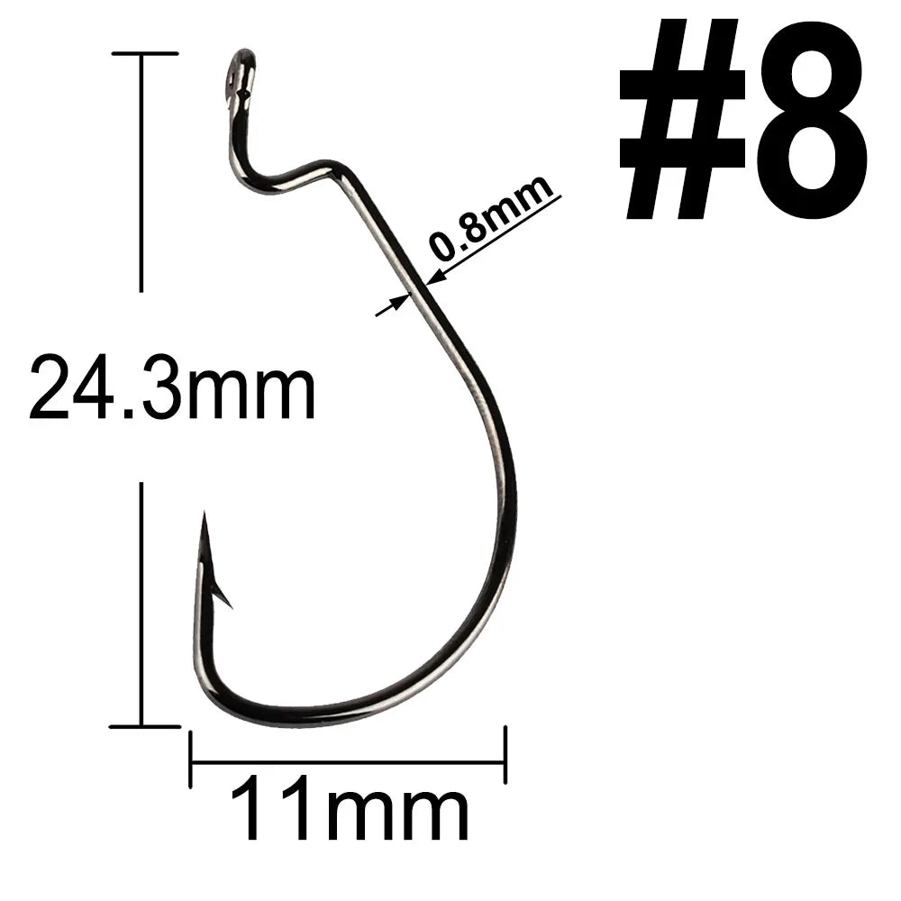 20Pcs Wide Gap Worm Fishing Hooks Jig Crank Big Bass Hook Black High Carbon Steel Crank Barbed Hook for Soft Fishing Lure