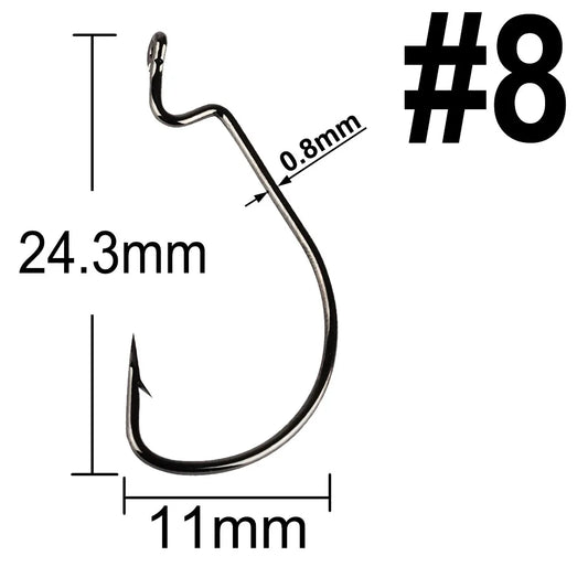 20Pcs Wide Gap Worm Fishing Hooks Jig Crank Big Bass Hook Black High Carbon Steel Crank Barbed Hook for Soft Fishing Lure