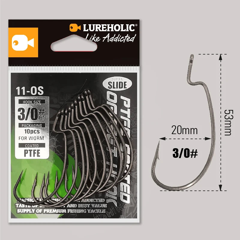 PTFE Super Slide Offset Hook Worm Hook Texas Rig Drop Shot Stainless Steel Worm Fishhook Fishing Accessories