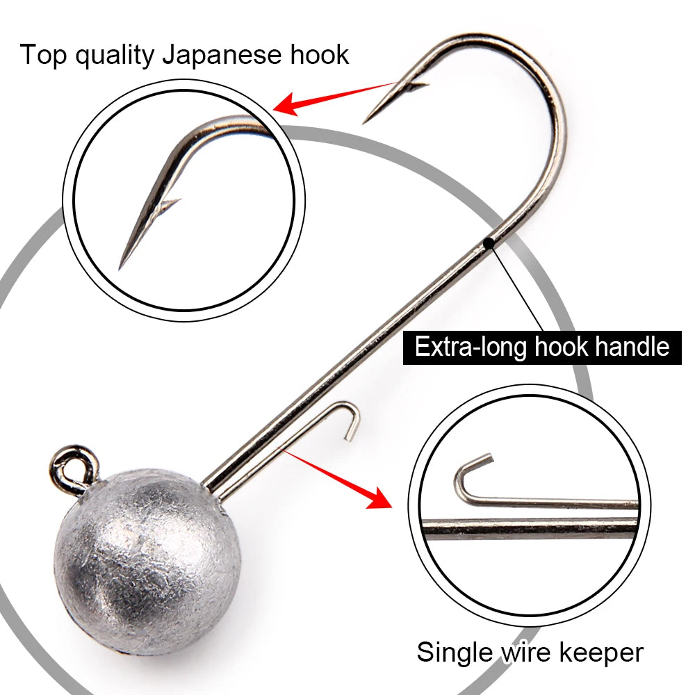 5G 7G 10G 14G Jig Heads Fishing Hook Long Shank round Ball High Carbon Steel Long for Soft Lure Worm Accessorie 4Pcs
