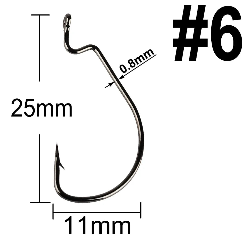 20Pcs Wide Gap Worm Fishing Hooks Jig Crank Big Bass Hook Black High Carbon Steel Crank Barbed Hook for Soft Fishing Lure