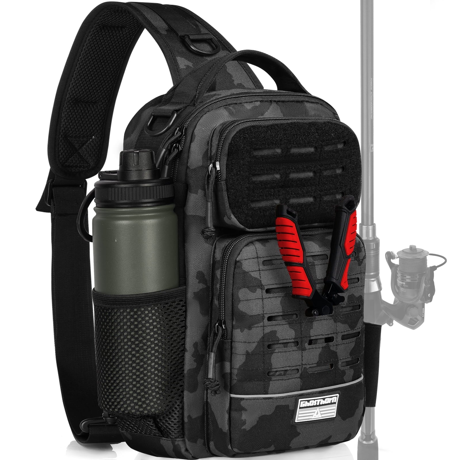 Fishing Backpack Tackle Sling Bag -Lightweight Sling Tackle Storage Bag- Fishing Backpack with Rod Holder