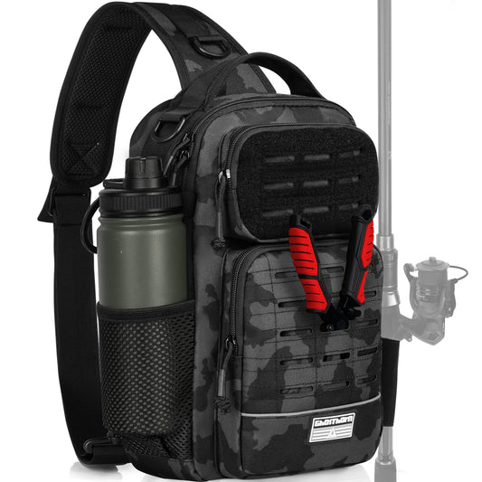 Fishing Backpack Tackle Sling Bag -Lightweight Sling Tackle Storage Bag- Fishing Backpack with Rod Holder