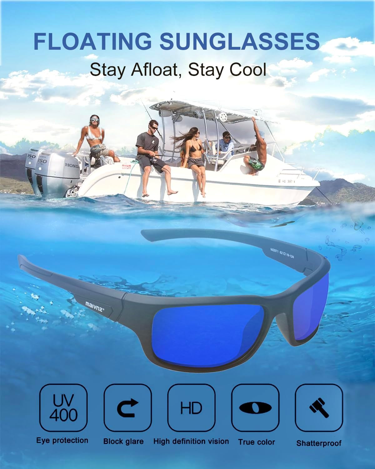 Floating Polarized Fishing Sunglasses for Men UV Protection Fishing Glasses Boating Kayaking Water Sport Glasses