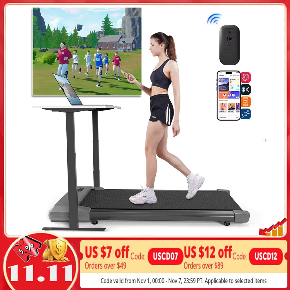 2In1 Run-Walking Pad Small Treadmill for Home&Office under Desk Treadmill with LED Display 45Db Quiet Portable Mini Treadmill